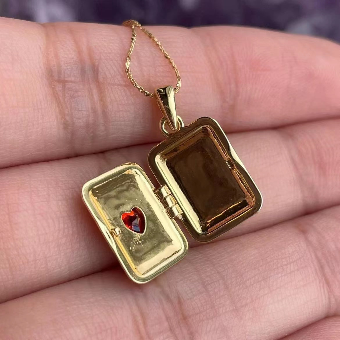 HEART CZ STONE PHOTO LOCKET NECKLACE