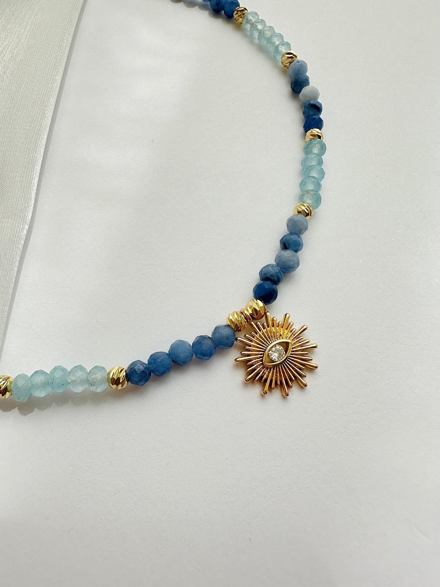 Blue Natural Stone Bead Pendant Necklace