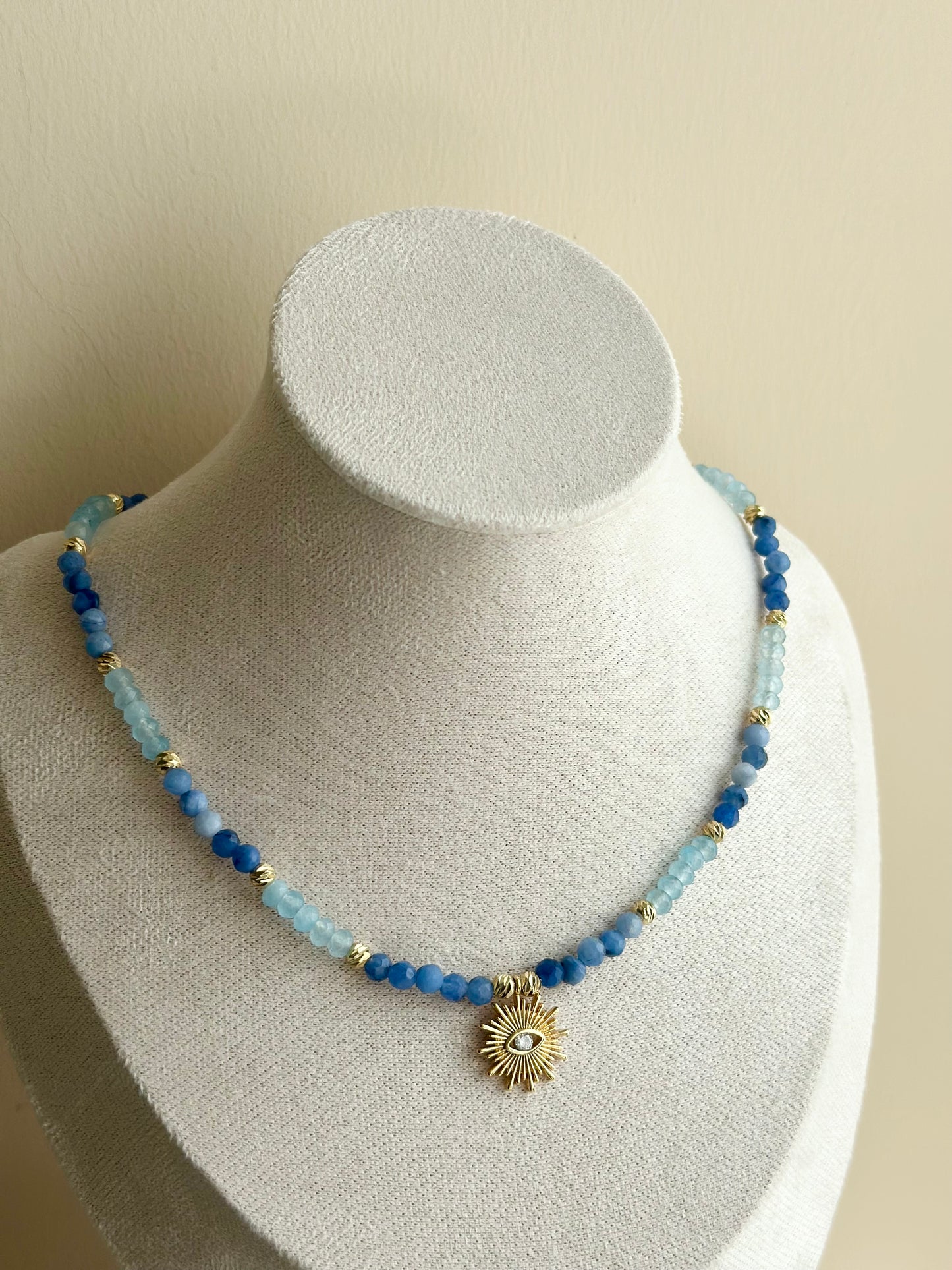 Blue Natural Stone Bead Pendant Necklace