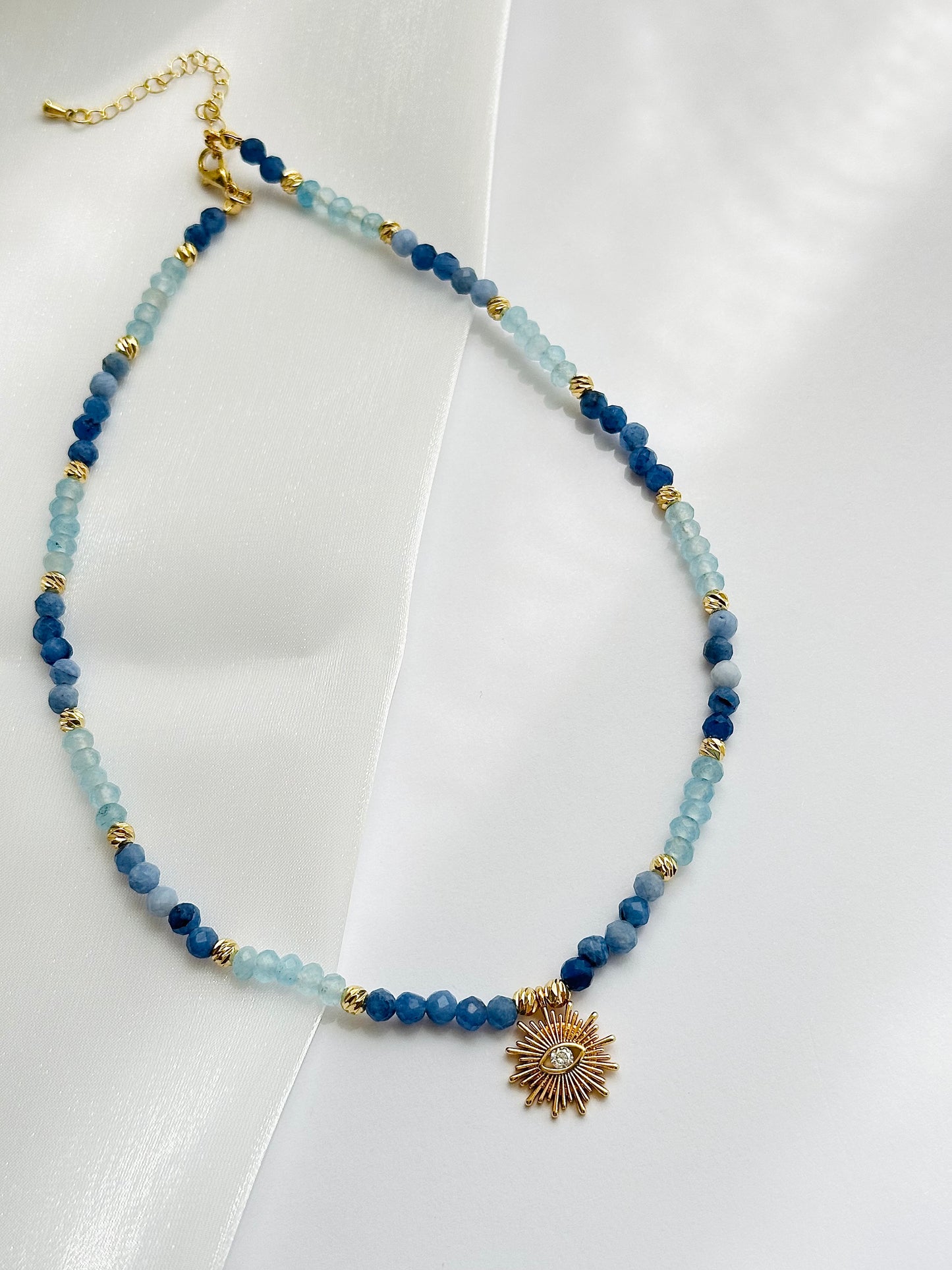 Blue Natural Stone Bead Pendant Necklace