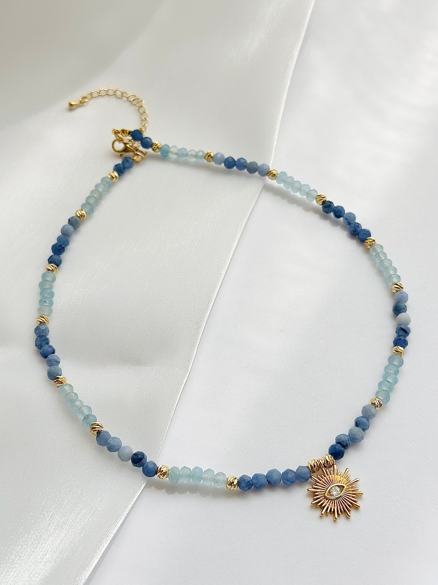 Blue Natural Stone Bead Pendant Necklace