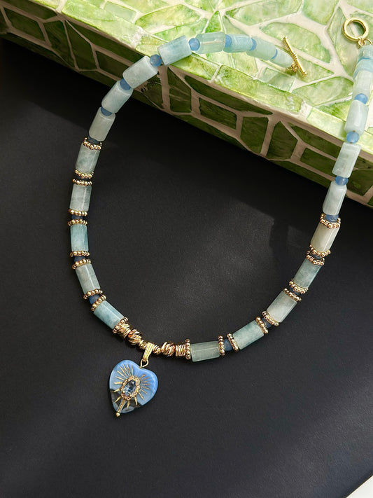 Premium Natural Blue Crystal Pendant Beaded Necklace