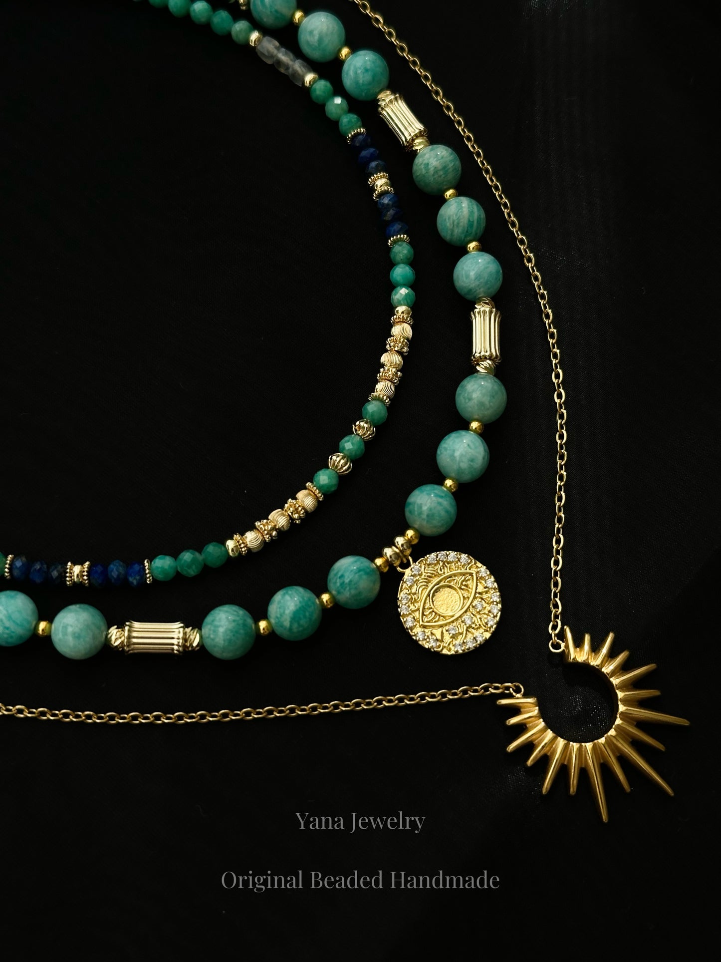 PERUVIAN AMAZONITE GREEN ANGEL GOLD-PLATED BEADS