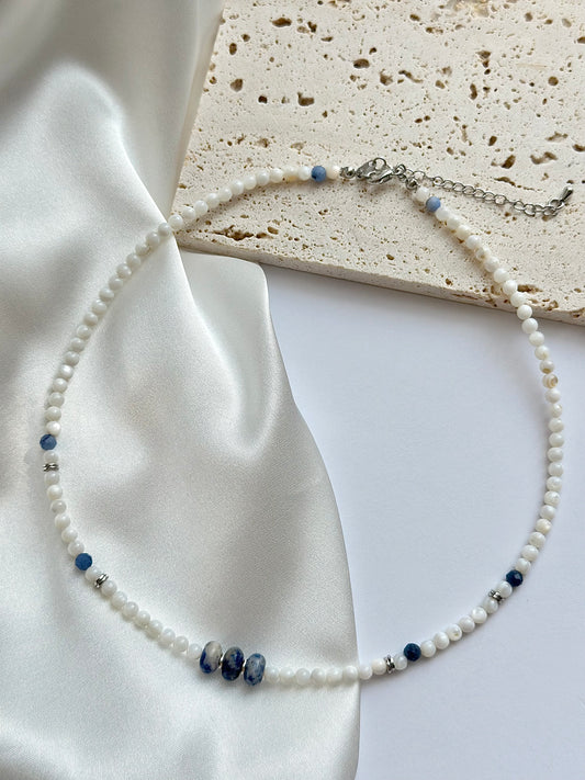 Natural Blue Dot Stone Beaded Necklace