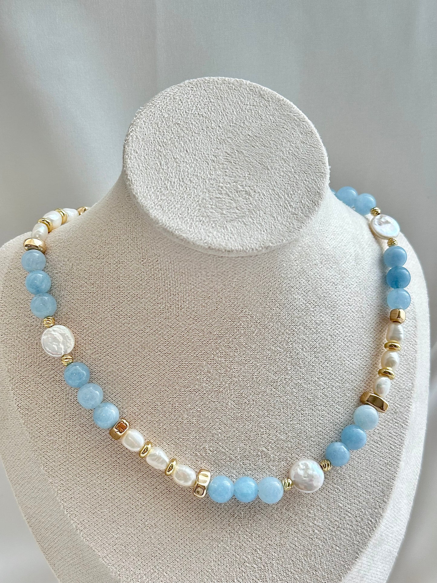 Aquamarine Beaded Pearl Necklace