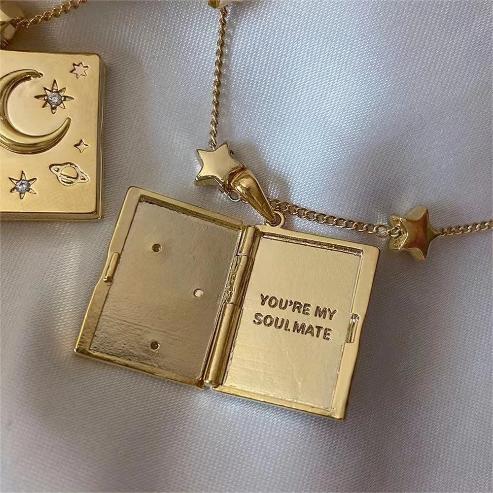 STAR AND MOON PHOTO LOCKET NECKLACE