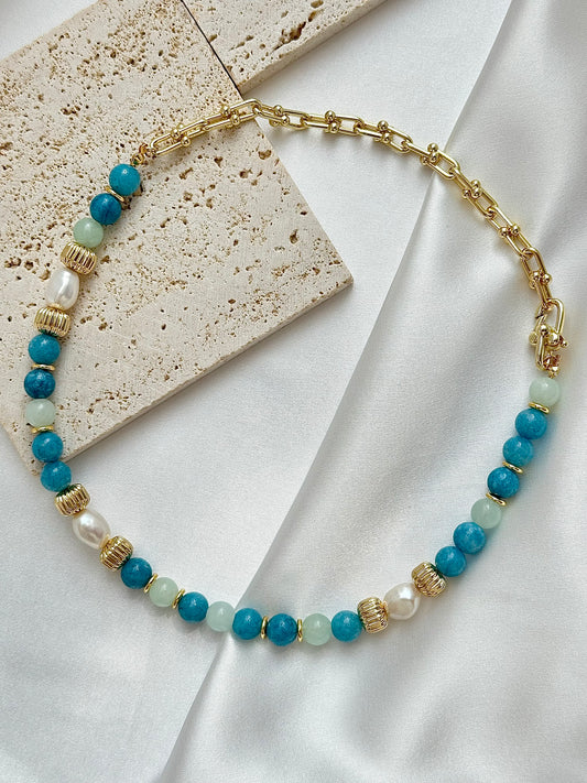 Blue Peru Premium Beaded Necklace