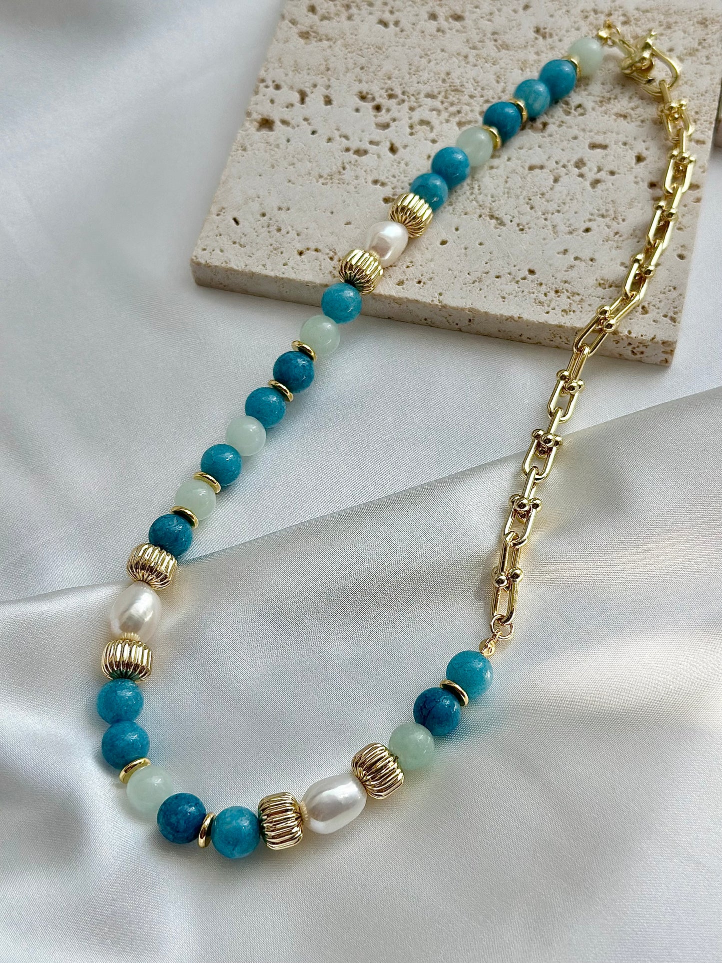 Blue Peru Premium Beaded Necklace