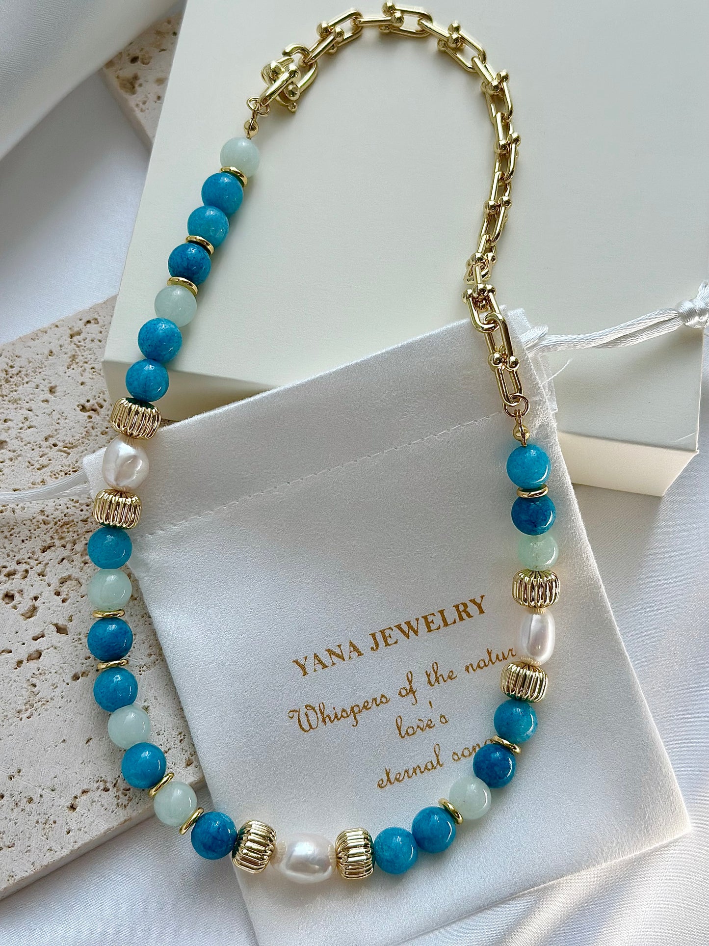 Blue Peru Premium Beaded Necklace