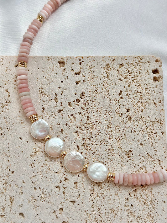 Pink Opal Baroque Pearl Necklace